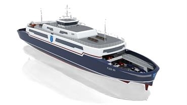 The (95-metres LOA) Samsø version of the LightCraftOSK ferry design. © OSK Design