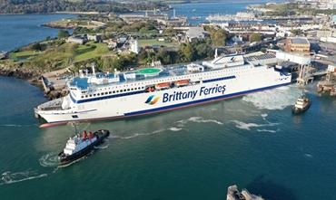 GALICIA undertaking berthing trials in Plymouth, a port from which she will normally not operate. © Brittany Ferries 