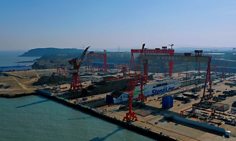 Aerial view of the shipyard in Weihai, the building place of the E-Flexers © AVIC Ship