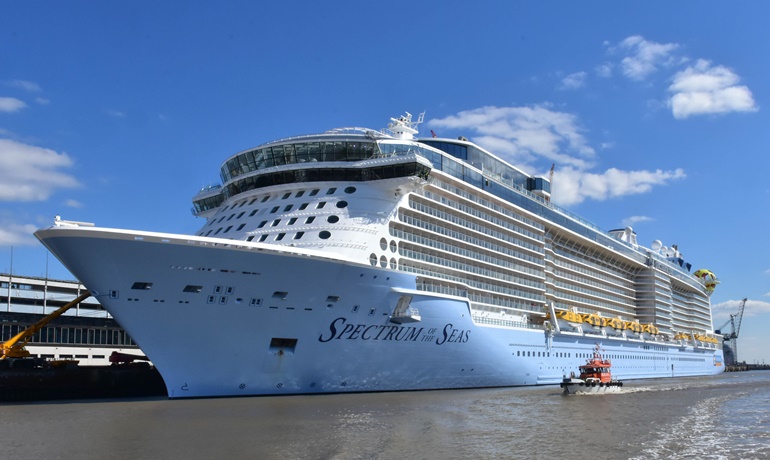 SPECTRUM OF THE SEAS is the latest delivery to Royal Caribbean International and part of the Quantum Class. Icon Class will be larger, but smaller than the Oasis Class© Frank Behling