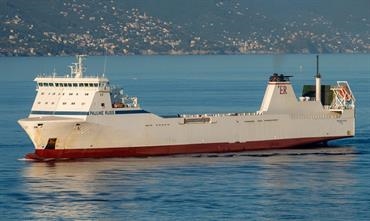 Suardiaz has expanded its MoS network with a twice weekly Barcelona-Tangier Med service, operated by the chartered PAULINE RUSS. © Frank Lose Suardiaz has expanded its MoS network with a twice weekly Barcelona-Tangier Med service, operated by the chartered PAULINE RUSS. © Frank Lose