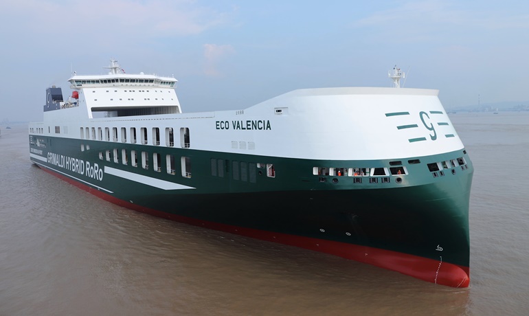 ECO VALENCIA will serve Grimaldi Lines' West Med MoS, connecting northern Italy with Spain. © Jinling Shipyard ECO VALENCIA will serve Grimaldi Lines' West Med MoS, connecting northern Italy with Spain. © Jinling Shipyard