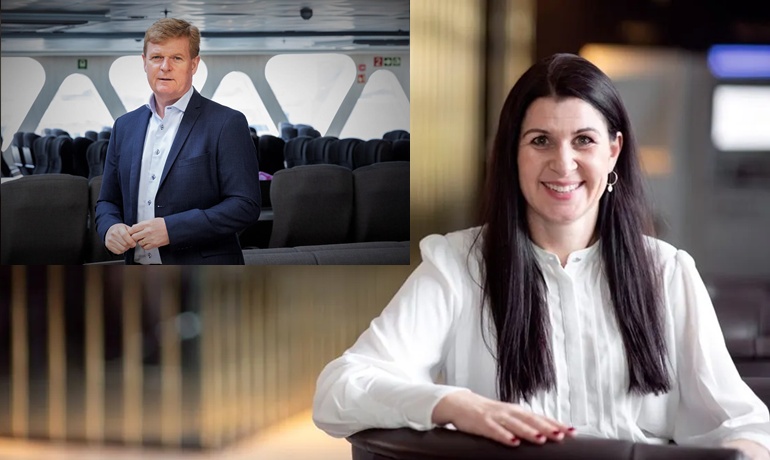 Outgoing CEO Brian Thorsted Hansen and incoming CEO Heidi Nag Flikka