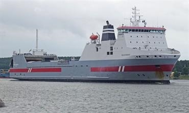 BELGIA SEAWAYS is still displaying her Wagenborg hull and funnel colours. © DFDS