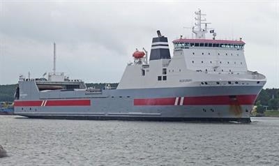 BELGIA SEAWAYS is still displaying her Wagenborg hull and funnel colours. © DFDS