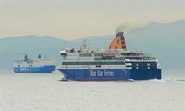 BLUE STAR PATMOS and AQUA BLUE meet off Piraeus during their sea trials © George Giannakis