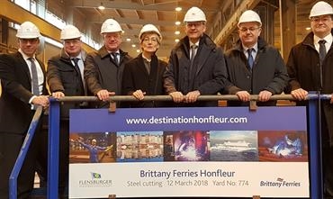 First steel cutting for Brittany Ferries’ HONFLEUR © Brittany Ferries