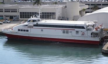 Following its acquisition by FRS in late 2016, SAN GWANN operated a service between Miami, Florida, and the Bahamian island of Bimini. © Kai Ortel Following its acquisition by FRS in late 2016, SAN GWANN operated a service between Miami, Florida, and the Bahamian island of Bimini. © Kai Ortel