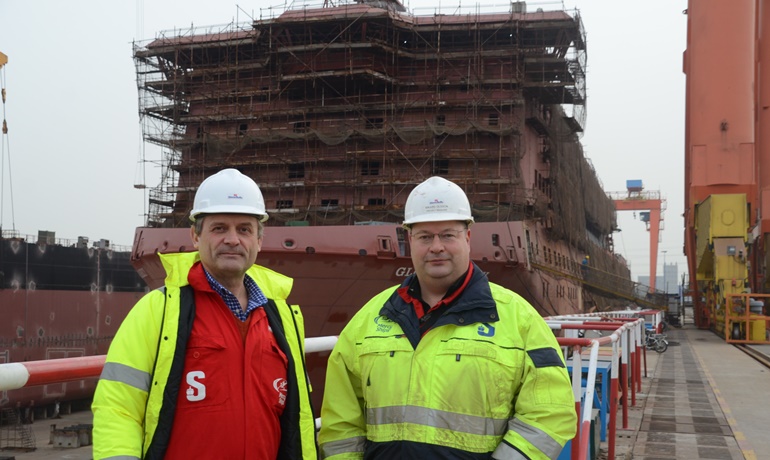 Per Westling, Stena RoRo's MD and Rikard Olsson, Stena RoRo's Project Manager for GLOBAL MERCY © Philippe Holthof