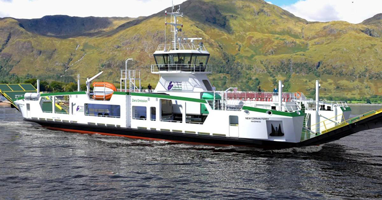 Rendering of the new electric Corran ferry. © NaValue