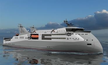 The shape of things to come? A compact ro-pax ferry with Ulstein's distinctive X-BOW © Ulstein Group The shape of things to come? A compact ro-pax ferry with Ulstein's distinctive X-BOW © Ulstein Group