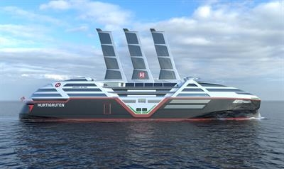 Hurtigruten Sea Zero Concept Visualisation, sails fully extended. © VARD Design
