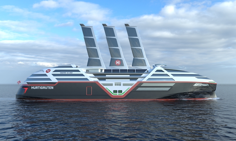 Hurtigruten Sea Zero Concept Visualisation, sails fully extended. © VARD Design Hurtigruten Sea Zero Concept Visualisation, sails fully extended. © VARD Design