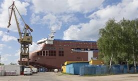 Hull No. 102 along the outfitting quay back in May 2026. © Søren Lund Hviid Hull No. 102 along the outfitting quay back in May 2026. © Søren Lund Hviid
