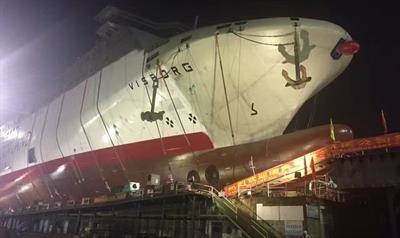 Launching of VISBORG at the GSI yard (Guangzhou Shipyard International), 18 November last year © Shippax 