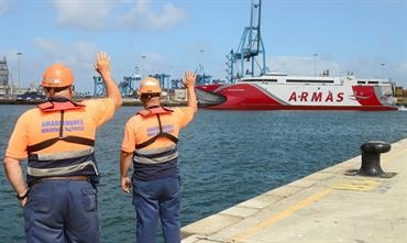 VOLCAN DE TAGORO is welcomed at the port of Las Palmas de Gran Canaria © Naviera Armas